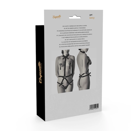 Coquette Chic Desire Elastic Harness Set with Nipple Covers Black