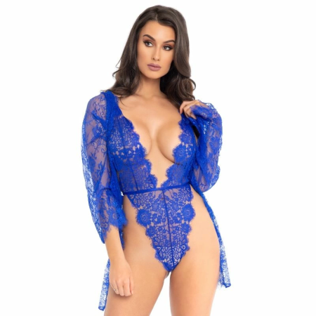 Leg Avenue Blue Lace Teddy & Robe Set 3-Piece Medium