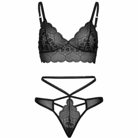 Leg Avenue 2-Piece Lace Bralette & Strappy G-String Set Black S/M