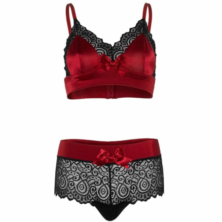 Leg Avenue Lingerie Set Black & Red Lace Satin L/XL 2-Piece Collection