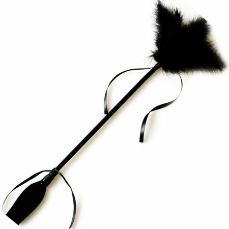 Secret Play Dual-Sided Intimate Accessory - Black Whip & Feather Paddle