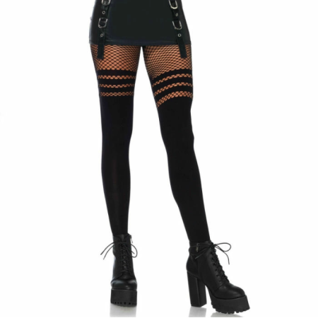 Leg Avenue Pantyhose Model 7157 White with Striped Fishnet Accent One Size