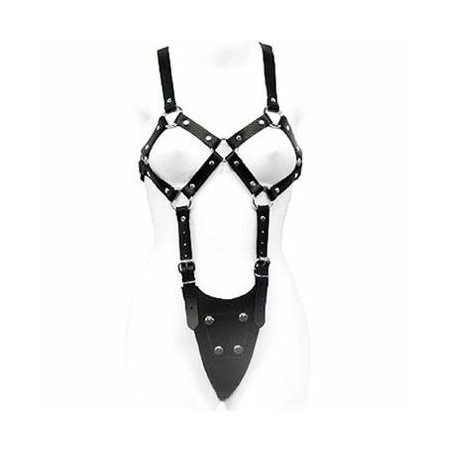 Ouch! Leather Body Harness Adjustable Model for Women S-XL Black
