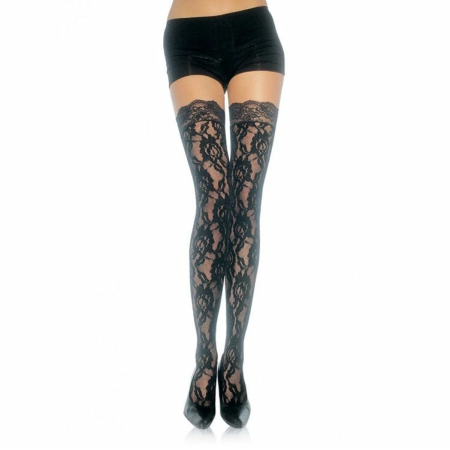 Leg Avenue Floral Lace Stockings Black One Size Elegant Design