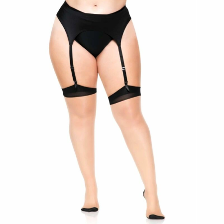 Leg Avenue Plus Size Two-Tone Sheer Thigh Highs with Backseam & Cuban Heel