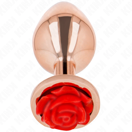 KINK Pink Gold Stainless Plug with Red Rose Accent, Medium Size