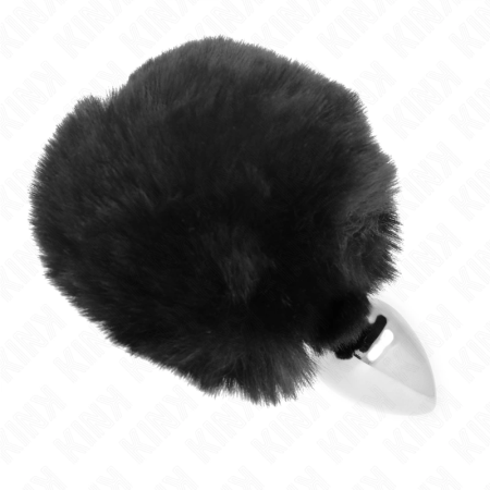 KINK Stainless Steel Plug with Black Faux Fur Rabbit Tail 7x3cm, 8cm Tail