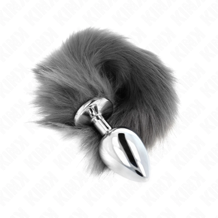 KINK Intimate Plug L Silicone Grey-White Tail 10x4cm | 40cm Synthetic Tail