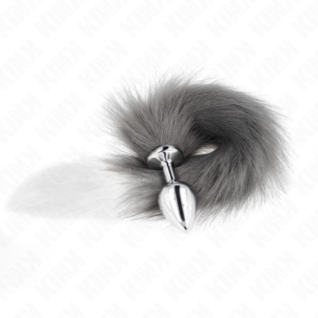 KINK Medium Silicone Plug with 40cm Grey & White Synthetic Tail