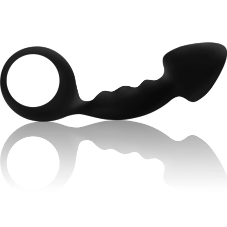 OHMAMA Ribbed Silicone Anal Plug with Safety Ring 12.2cm Black