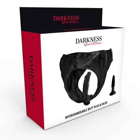 Darkness Intimate Set - PU Leather Panties with Interchangeable Attachments, One Size