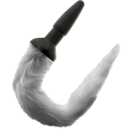 Darkness Silicone Plug with Gray Faux Fur Tail 12cm - Ergonomic Design