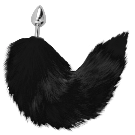 Darkness Silver Intimate Plug 8 cm with Black Faux Fur Tail
