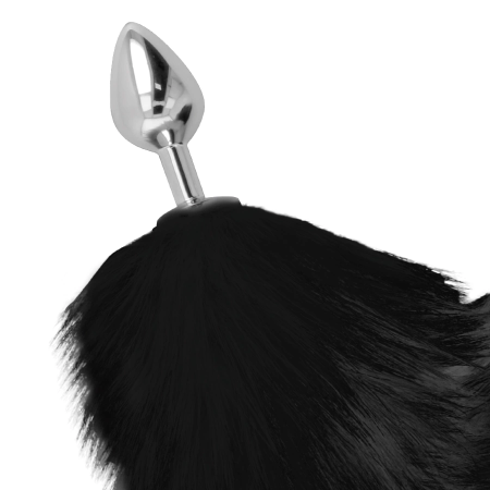 Darkness Silver Intimate Plug 8 cm with Black Faux Fur Tail
