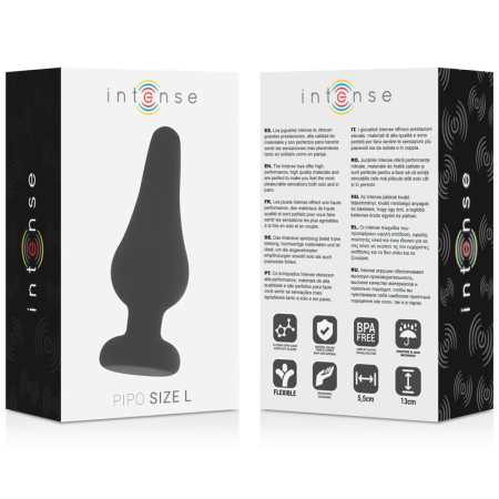 Intense Pipo L Silicone Black Anal Plug 13 cm - Soft Flexible Design