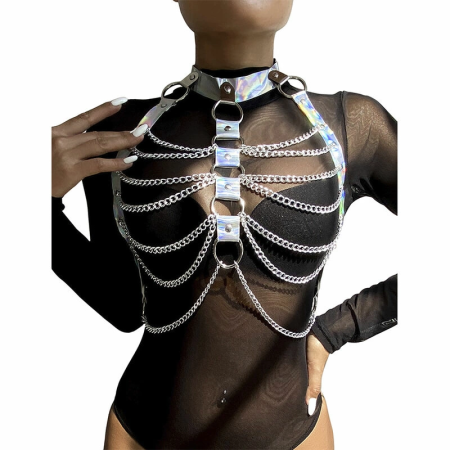Subblime 953737 Chest Harness Silver with Rings and Chains, One Size