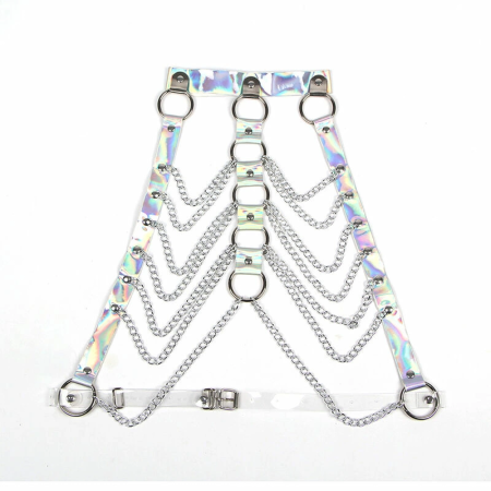 Subblime 953737 Chest Harness Silver with Rings and Chains, One Size
