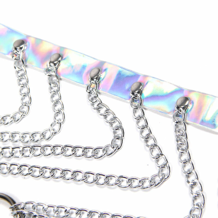 Subblime 953737 Chest Harness Silver with Rings and Chains, One Size