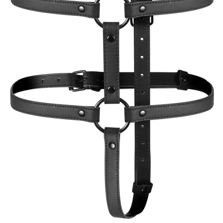 Fetish Submissive Adjustable Vegan Leather Torso & Arm Harness, Black