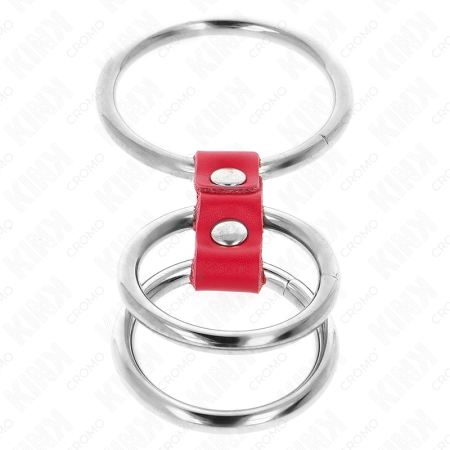 KINK Triple Metal Ring Set with Red Leather Connector 3.7-5 cm