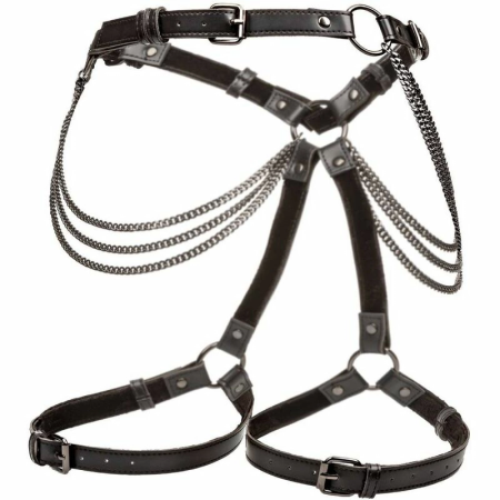 CalExotics Euphoria Multi-Chain Thigh Harness, Adjustable Velvet-Vegan Leather, Black
