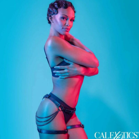CalExotics Euphoria Multi-Chain Thigh Harness, Adjustable Velvet-Vegan Leather, Black