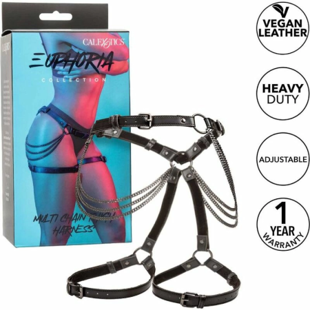 CalExotics Euphoria Multi-Chain Thigh Harness, Adjustable Velvet-Vegan Leather, Black