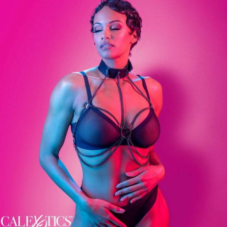 CalExotics Euphoria Multi Chain Collar Harness, Adjustable Vegan Leather