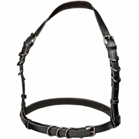 CalExotics Euphoria Plus Size Halter Buckle Harness Black Vegan Leather