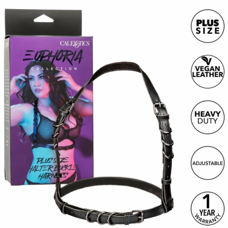 CalExotics Euphoria Plus Size Halter Buckle Harness Black Vegan Leather
