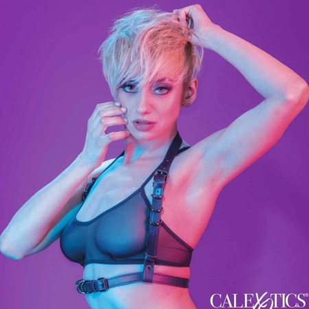 CalExotics Euphoria Halter Buckle Harness Black - Adjustable Vegan Leather