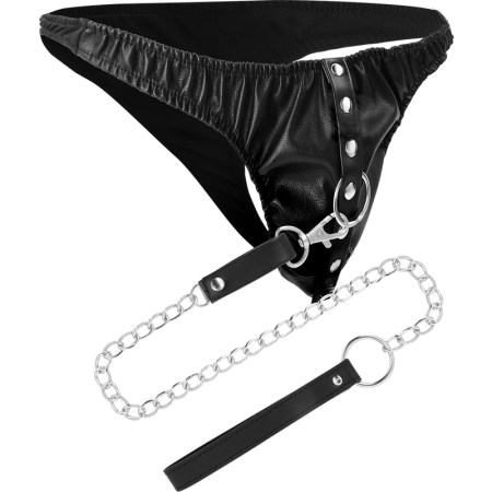 Darkness Submission Thong with Adjustable Metal Chain - Vegan Leather, Universal Fit