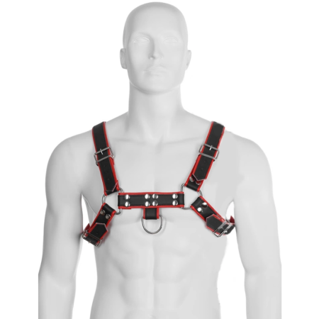 Santiago Leather Chain Harness III Black/Red - Adjustable Unisex Body Accessory