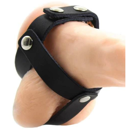 OHMAMA Leather Ball Cage - Adjustable Stainless Steel Ring, Black