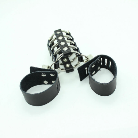 OHMAMA FETISH - Adjustable Metal Ring & Leather Strap Restraint Cage