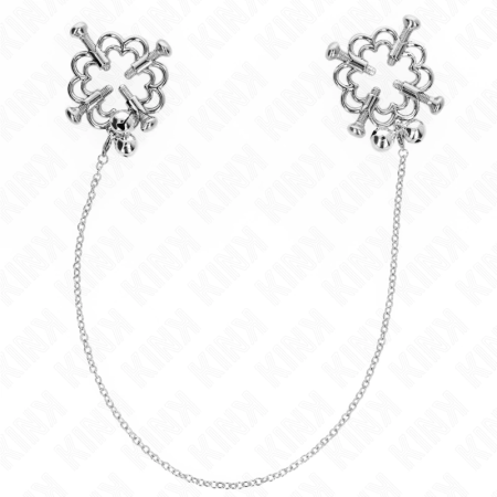 KINK Metal Flower Adjustable Nipple Clamps with Decorative Chain - Silver Finish