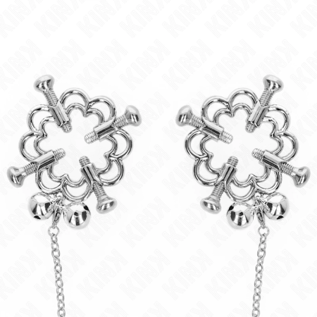 KINK Metal Flower Adjustable Nipple Clamps with Decorative Chain - Silver Finish