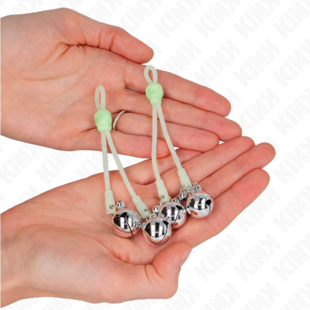 Kink Luminous Skull Adjustable Nipple Clamps with Bells Green/Silver