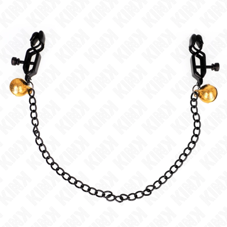 KINK Silver Flat Chain Nipple Clamps with Bell 30 cm - Adjustable Metal Design