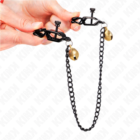 KINK Silver Flat Chain Nipple Clamps with Bell 30 cm - Adjustable Metal Design
