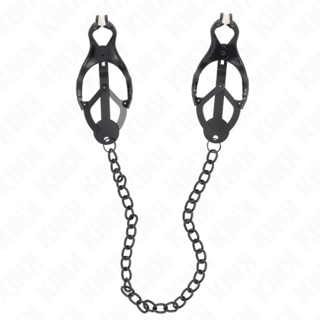 KINK Japanese Clover Nipple Clips with Black Chain 30cm - Adjustable Metal Design