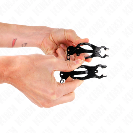 KINK Japanese Clover Nipple Clips with Black Chain 30cm - Adjustable Metal Design