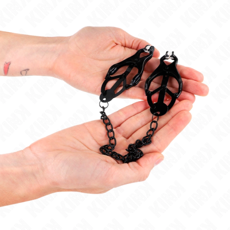 KINK Japanese Clover Nipple Clips with Black Chain 30cm - Adjustable Metal Design