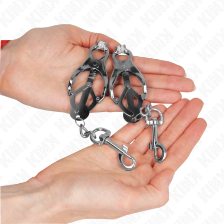 KINK Japanese Clover Nipple Clamps with Hooks Silver - Adjustable Metal Design