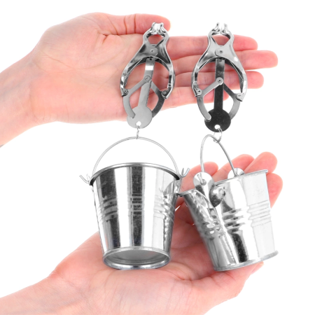 KINK Japanese Clover Silver Nipple Clamps with Adjustable Buckets