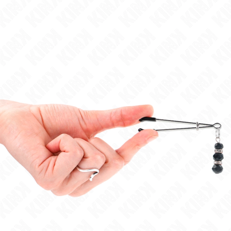 KINK Gold Edition Adjustable Nipple Clamps with Black Glass Beads 7cm