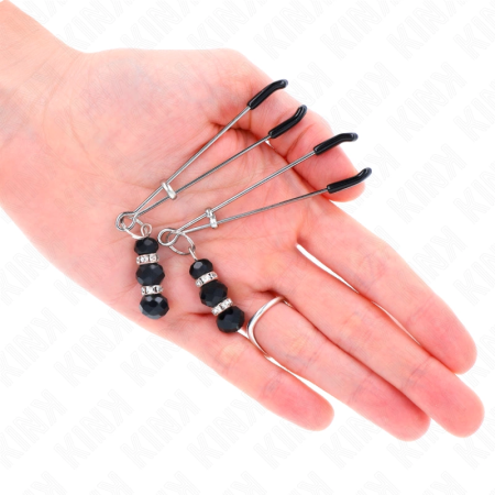 KINK Gold Edition Adjustable Nipple Clamps with Black Glass Beads 7cm