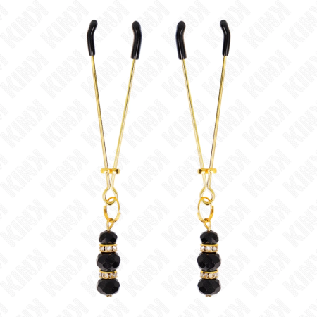 KINK Gold Fine Nipple Clamps with Black Glass Beads 7 cm Adjustable