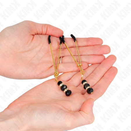 KINK Gold Fine Nipple Clamps with Black Glass Beads 7 cm Adjustable