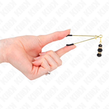 KINK Gold Fine Nipple Clamps with Black Glass Beads 7 cm Adjustable